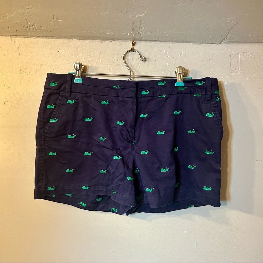 British Khaki Preppy Whale Shorts Navy Blue with Green Embroidery Size: 10